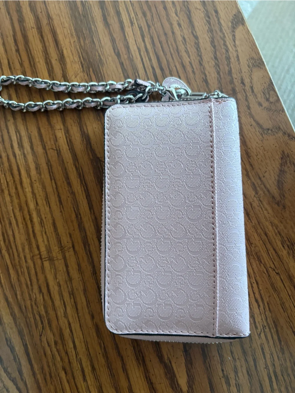 Guess Pale Pink Embossed Logo Wristlet
